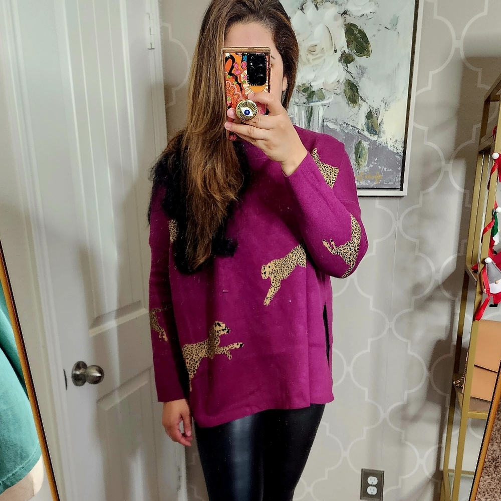 Cheetah Tunic Poncho Plum